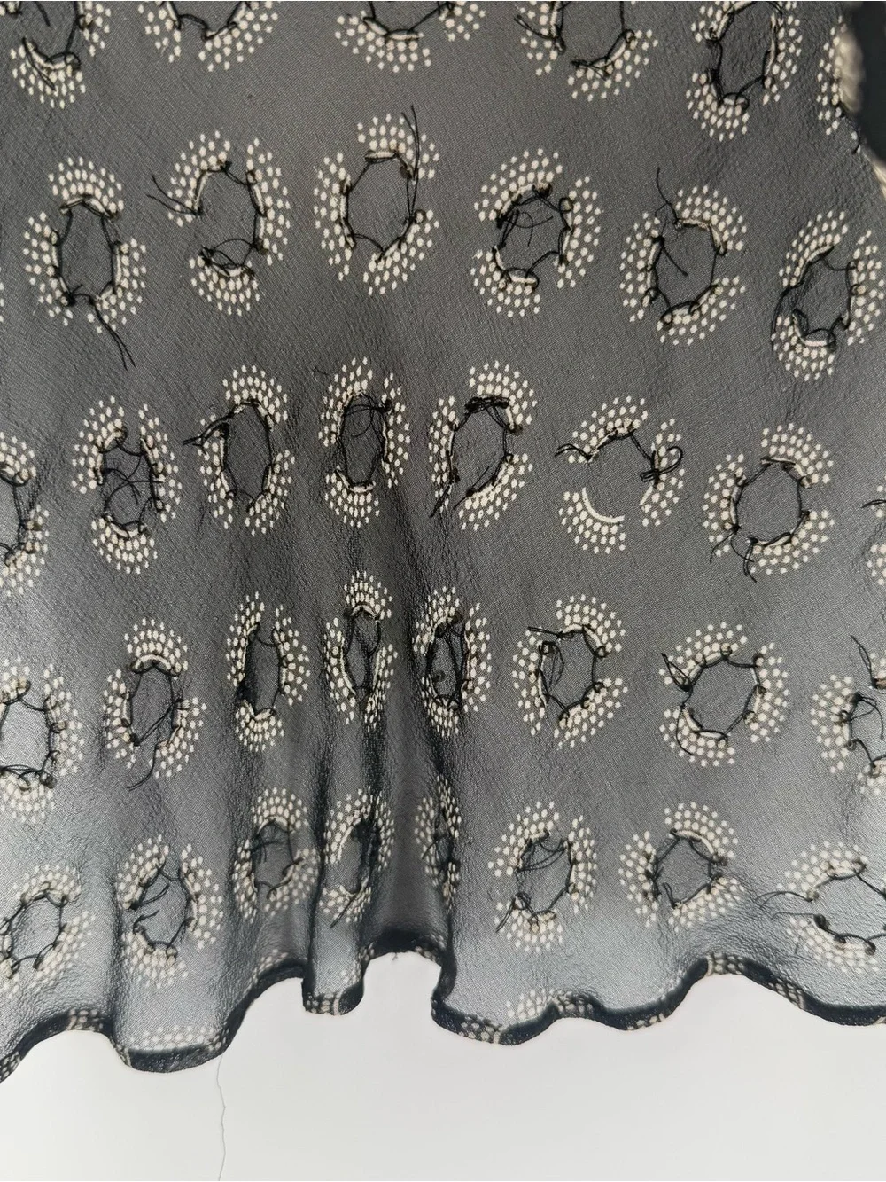 Willi Smith Silk Sheer Blouse Top Black Print Beaded Size Small Y2k